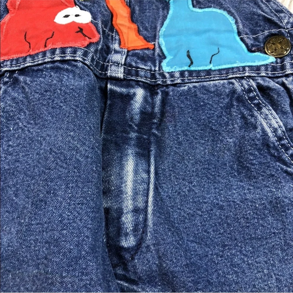 Vintage Oshkosh Bgosh Blue Denim Dinosaur Applique Overalls Made Usa